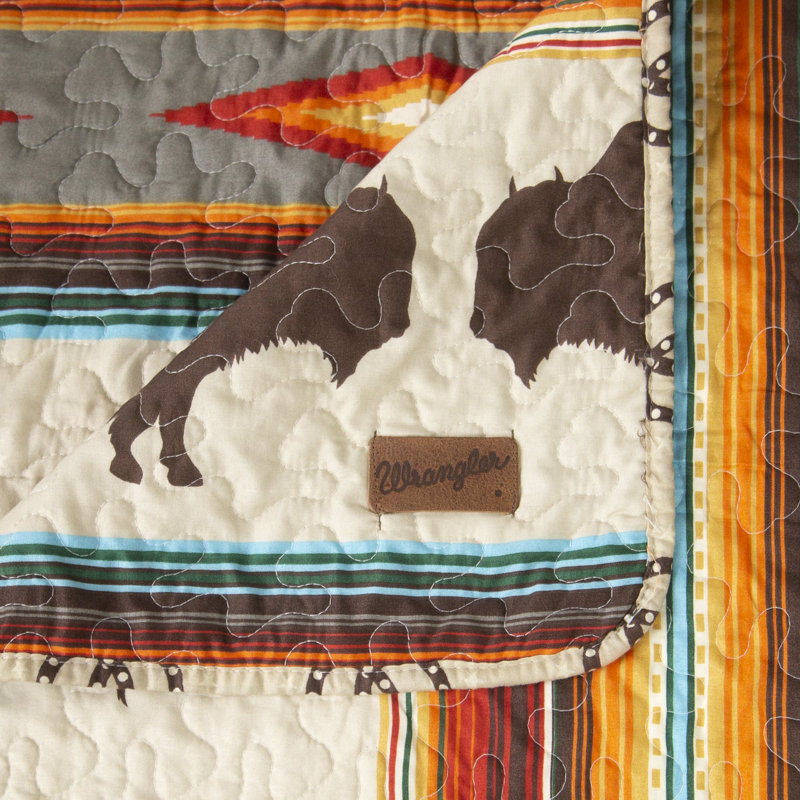 Western Stripe Brown Microfiber Queen Quilt Set