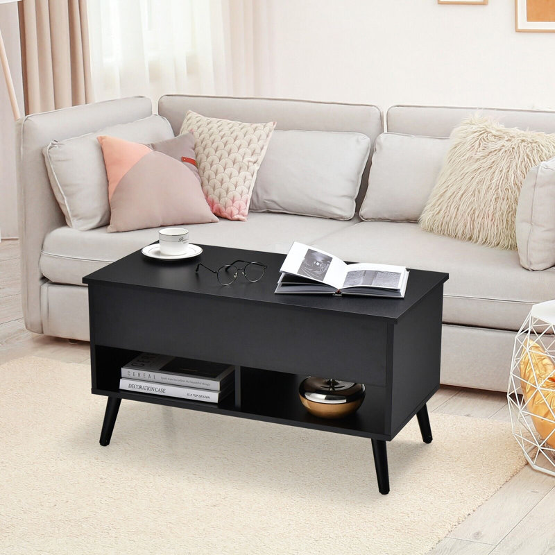 Lift Top Coffee Table with Storage, Black, Black