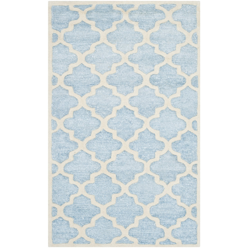 Mist Blue Hand-Tufted Geometric Wool Area Rug, 3' x 5'