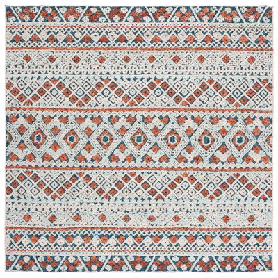 Hand Tufted Wool/Cotton Geometric Rug in Orange/Blue