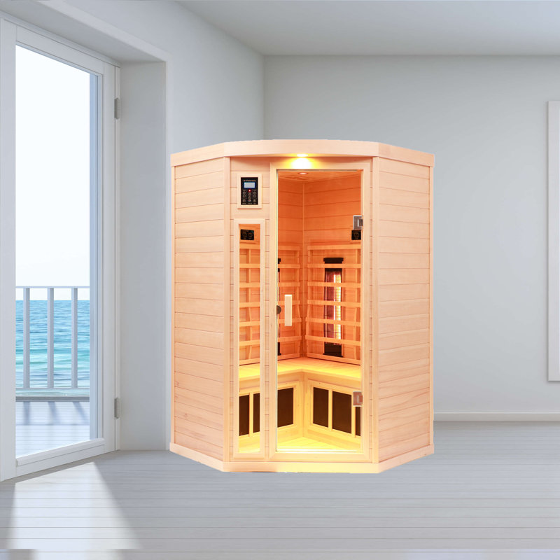 Rosalind Wheeler Delcan 2 - Person Bluetooth Compatible FAR Infrared Sauna with Remote Control in Hemlock