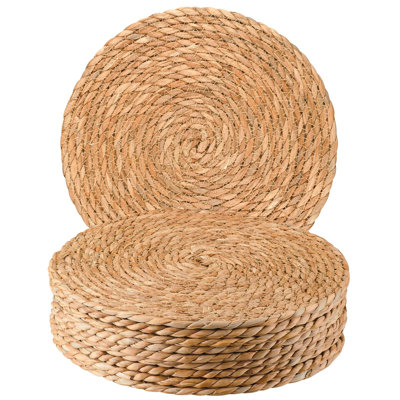 Ensemble de 10 napperons ronds tissés 12 po - Napperon bohème en jacinthe d'eau naturelle, napperons en tissage campagnard, napperons en osier tressé rustique