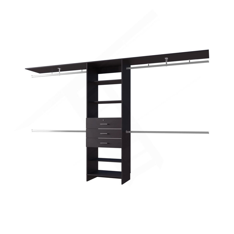 Système d'organisation modulaire pour placard avec tringles suspendues Wengue, Marron foncé
