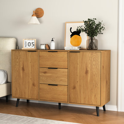 47.2" Buffet Sideboard Cabinet, Kitchen With Efficient Storage Solutions, 3 Drawers 2 Doors, Natural Wood Color, Strong Build Cabinet Abundant Storage, Buffet, Stable Structure