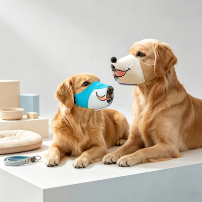 Soft Cartoon Printed Breathable Anti Bite Bark Daily Walking Pet Accessory Dog Muzzle, 2 Set, S