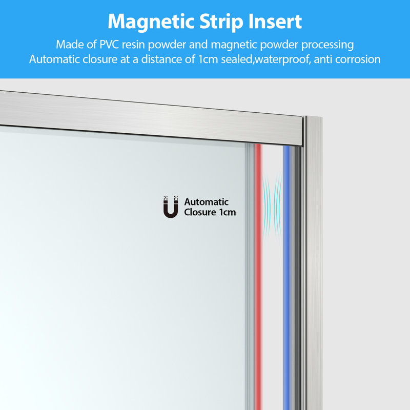 Porte de douche coulissante simple en verre trempé l 48 po x H 72 po, Argent brossé