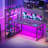 Reversble L-shaped Desk With Large Glass Display Storage Shelves, Computer Desk With Power Outlet, Gaming Table With Led Lights And Versatile Hook