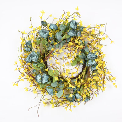 26" Artificial Farmhouse Spring Summer Wildflower Peony Front Door Wreath Twig Floral Wedding Party Home Wall Decor