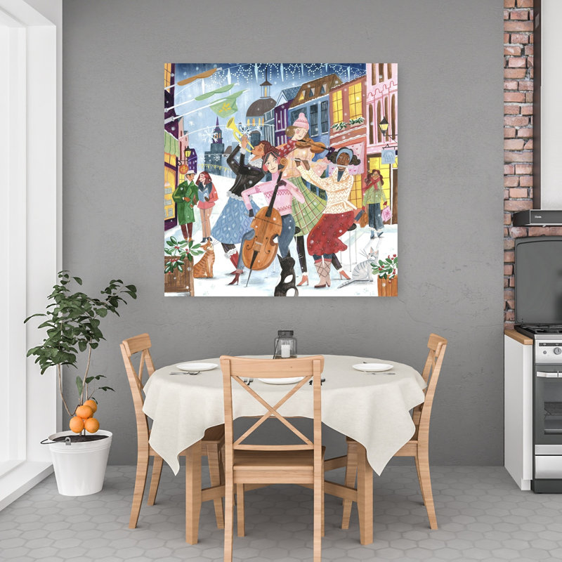 Music In Montreal Christmas Abstract Contemporary Cat City Wall Art Print 1 Piece Wrapped Canvas Wall Art