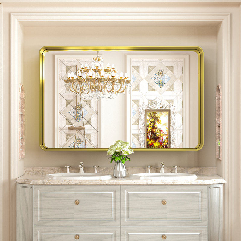 Brayner Bathroom Vanity Mirror Metal Wall Mirror Accent Mirror, Gold, 30" x 48"