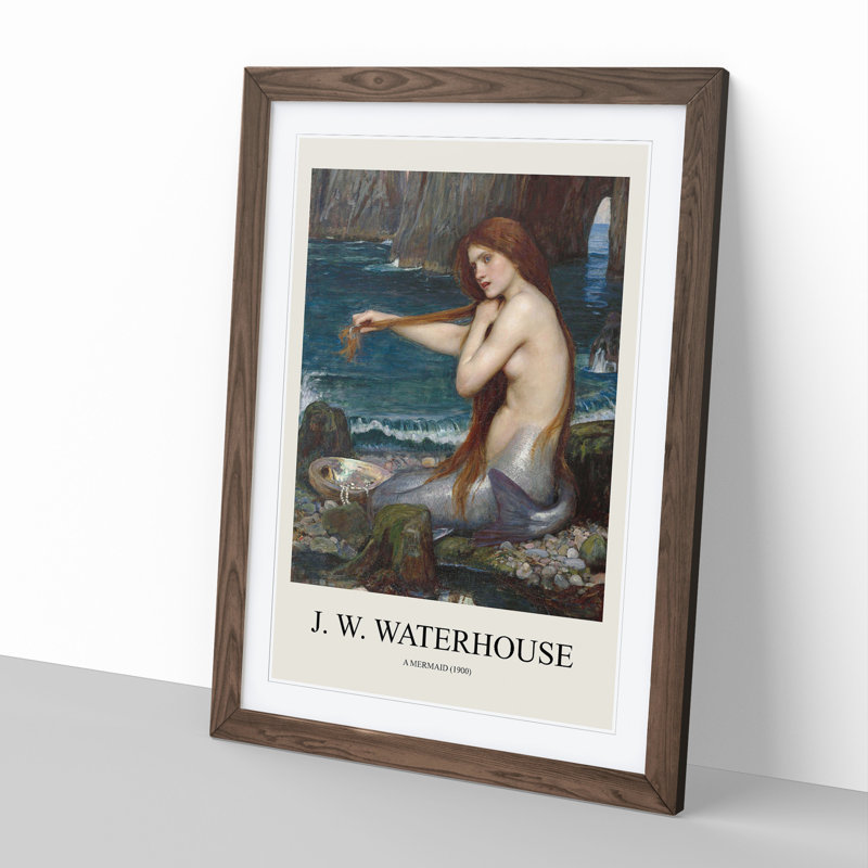 A Mermaid Vol.1 by John William Waterhouse - Picture Frame Painting, 36cm H x 27cm W x 2cm D, Walnut Framed