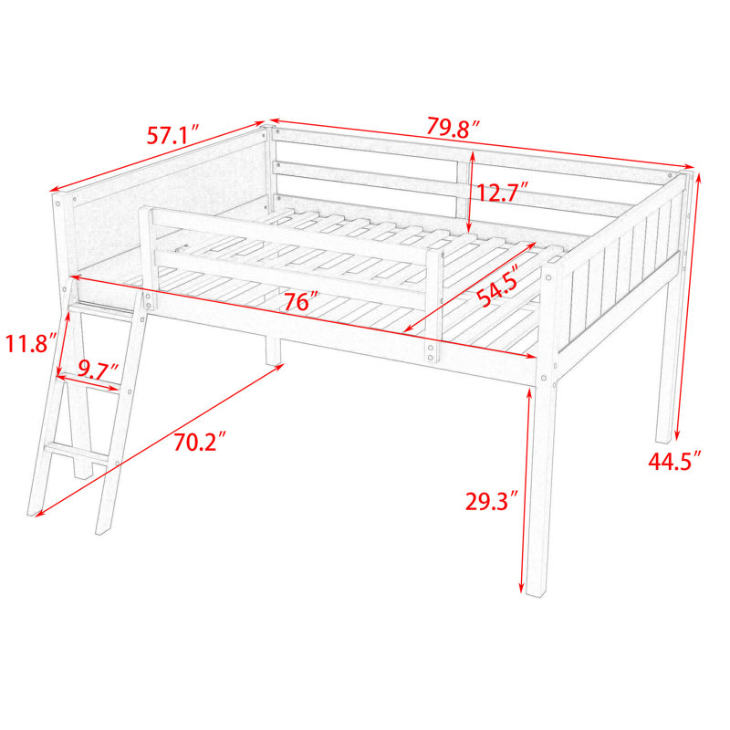Janaq Kids Twin Loft Bed, Full, White