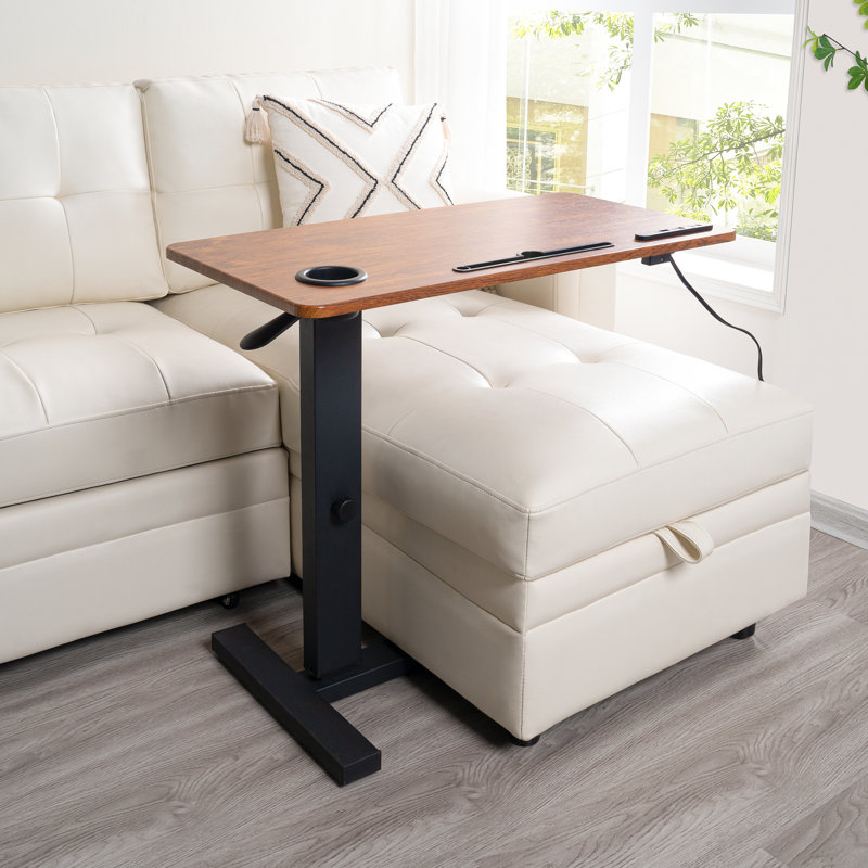 Table de lit réglable avec roulettes, table de chevet roulante, chariot portatif et bureau d'ordinateur portable pour lit, fauteuil inclinable, canapé et fauteuil roulant, roulettes cachées, ports USB et de type C, porte-gobelet