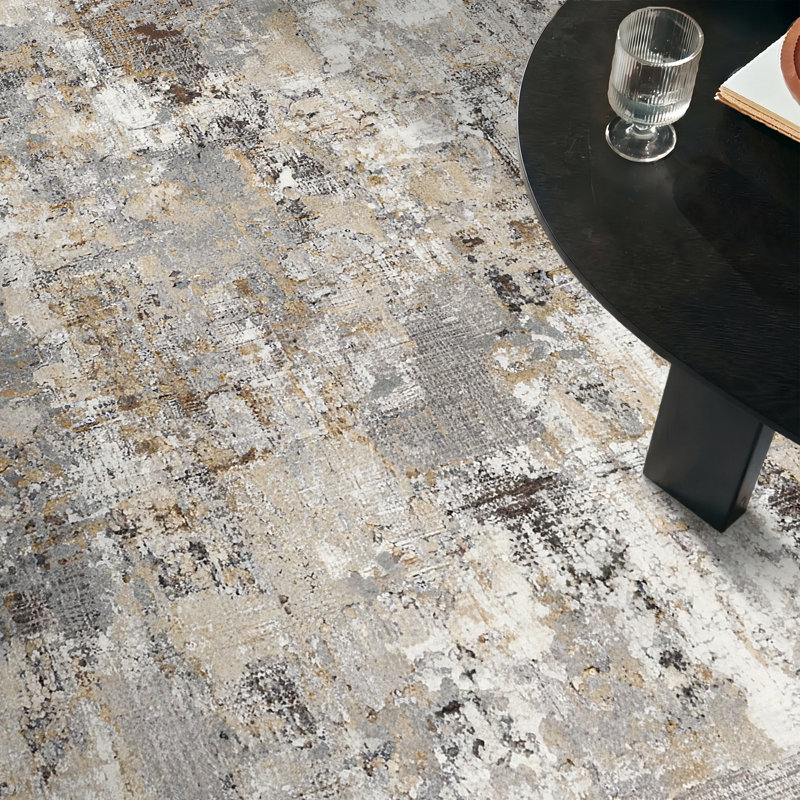 Mignone Abstract Machine Washable Grey / Brown Indoor Area Rug with Non-Slip Backing, Runner 2'3" x 6'
