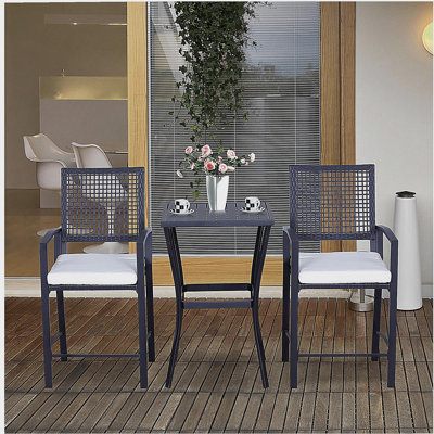 Outsunny 3pcs Patio Bar Set with Soft Cushion, Rattan Wicker Outdoor Furniture Set for Backyards, Lawn, Deck, Poolside
