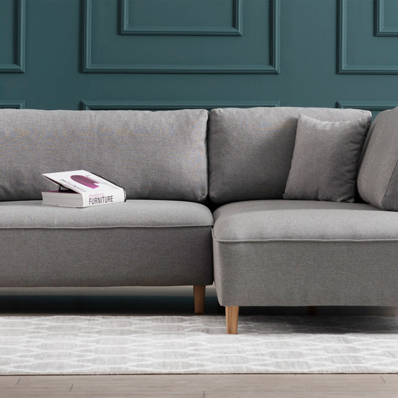 93" Wide Sofa & Chaise, Right Hand Facing, Light Gray 100% Polyester