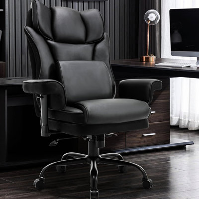 Adjustable 400lbs Office Chair, Lumbar Massage & Padded , Black Vinyl Ergonomic Attachment,