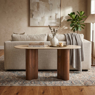 Sintered Stone Top Oval Sofa Table With Curved And Wavy Pedestal Base