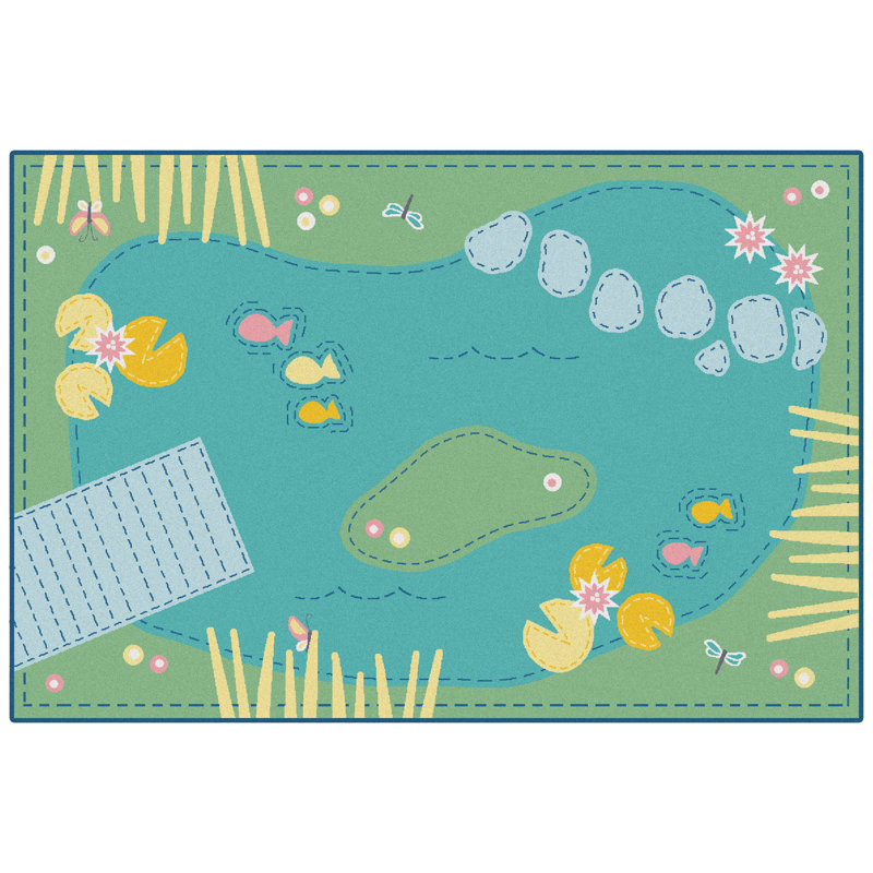 Tapis vert en nylon touffeté à la machine Tranquil Pond Classroom, Rectangle 6 pi x 9 pi