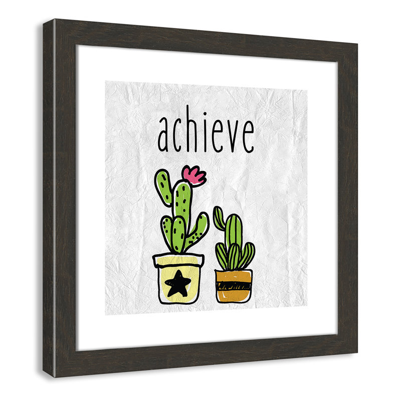 Impression sur papier Cacti C, Encadré plat à grain de bois noir, H 16 po x l 16 po x P 0,6 po