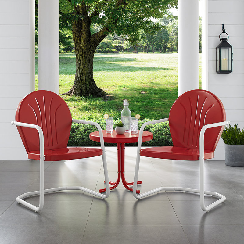Burley Metal 2 - Person Seating Group, Bright Red Gloss with Red Table
