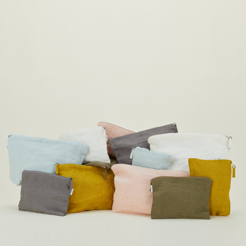 Simple Linen Zipper Pouch - Large, Powder Blue