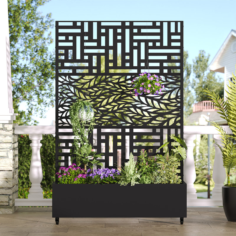 Indoor/Outdoor/Decor/Garden Two-Tone Planter Box with Lattice Panel Trellis Privacy Screen, 1