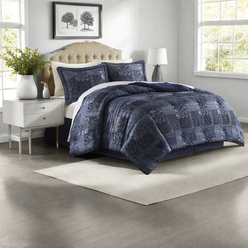 Ensembles de literie en jacquard chenille de luxe, polyester bleu marine, confort moderne