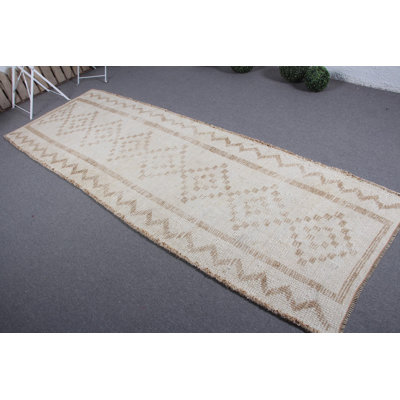 Vintage Turkish Herki Wool Runner Rug with Decorative Design and Bright Colors