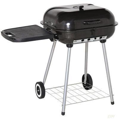 Barbecue portatif au charbon avec roulettes et tablette inférieure