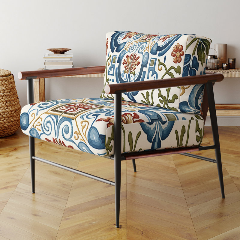 Fauteuil d'appoint en velours de style méditerranéen à motif abstrait bleu I, Noir