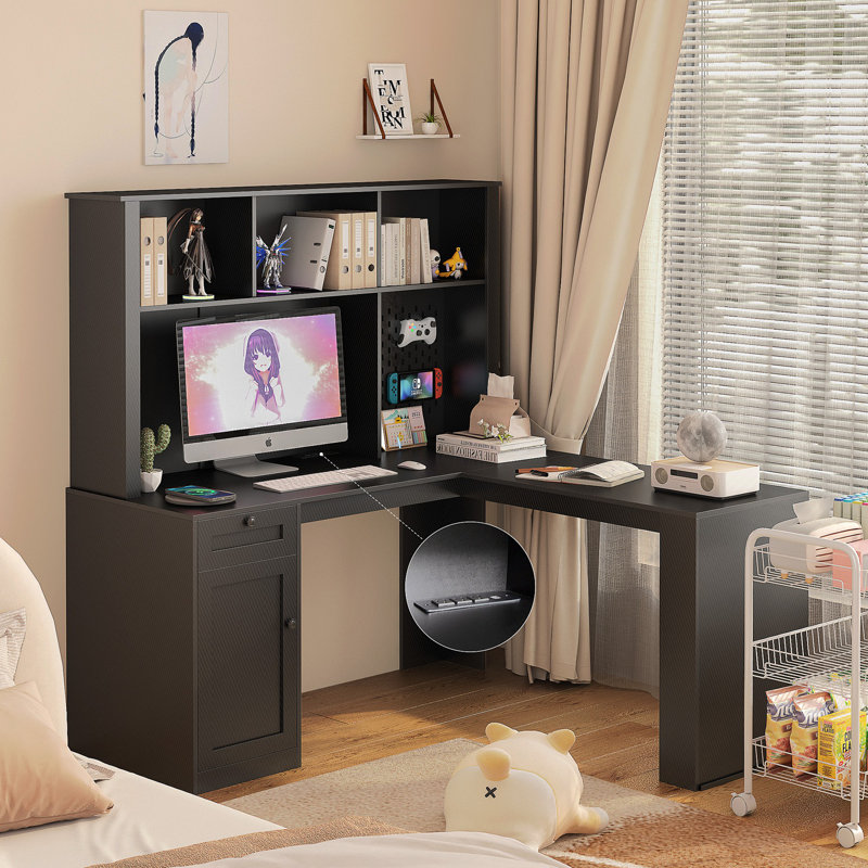 L Shaped Desk With Charger,Computer Desk With Drawers,Bookshelf, With Led Light,Modern Corner Desk,Home Office Desk,L-Shaped Study Table Writing Desk,Corner Gaming Computer Desk With Storage