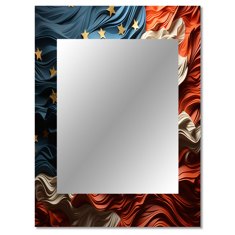 Drapeau moderne des États-Unis II - miroir mural, miroir décoratif traditionnel, art imprimé en métal, 40 po x 30 po