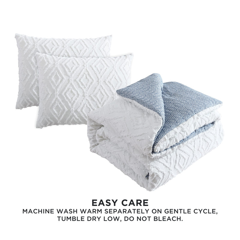 French Connection Hanwell Clipped Jacquard Reversible Comforter Sets, Queen Comforter + 2 Standard Shams
