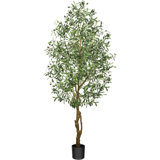 Olive Tree in Pot with Realistic Leaves and Natural Trunk,Olive Plants with Fruits for Home Decor