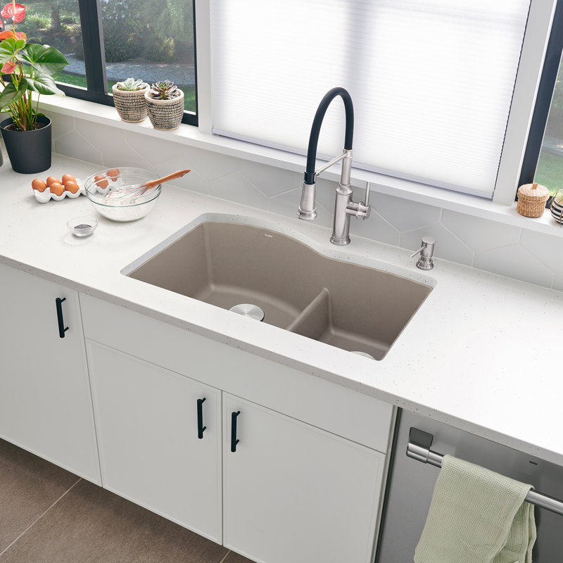 Diamond SILGRANIT 32" L x 20.88" W Double Bowl Undermount Kitchen Sink with Low Divide, Truffle