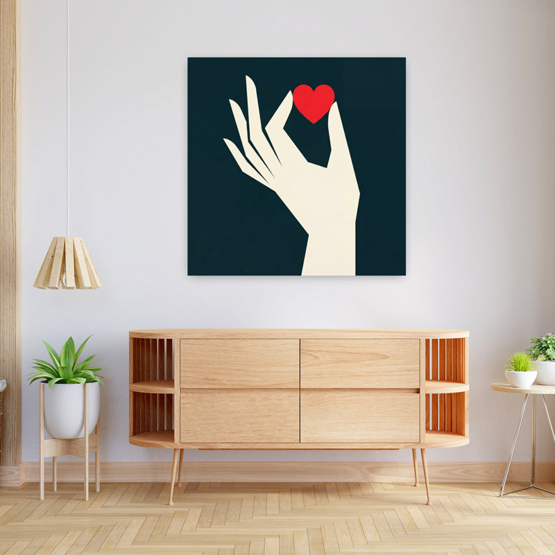 «Tenir mon cœur», art mural contemporain abstrait, H 36 po x l 36 po, Noir