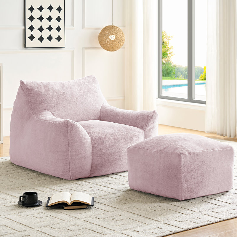 Fauteuil à billes surdimensionné avec repose-pieds et accoudoirs pour le salon, canapé paresseux, rose, Tissu rose