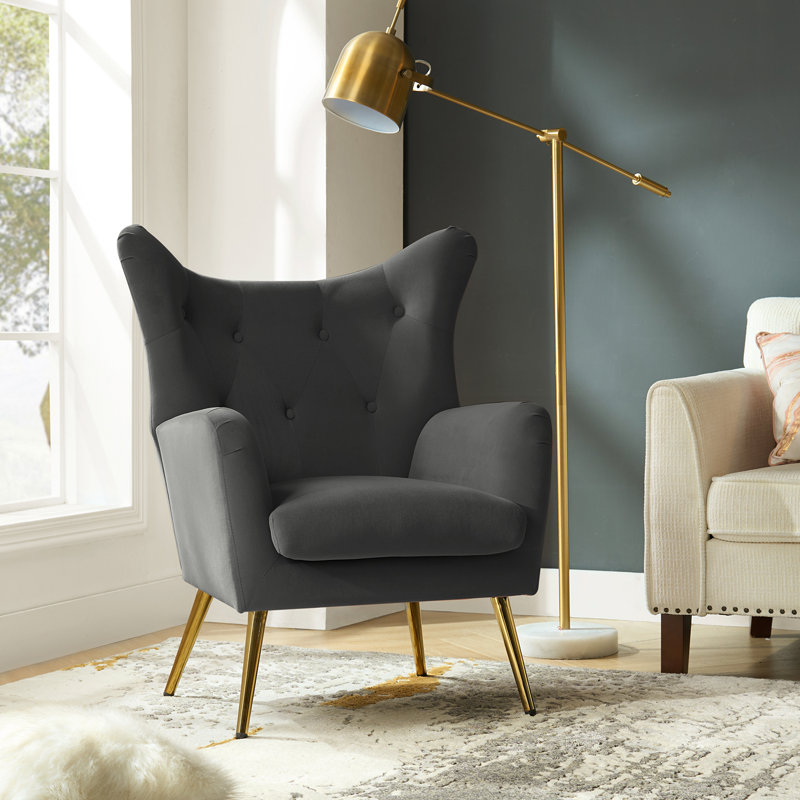 Fauteuil à oreilles 29,25 po Avianna, Velours gris