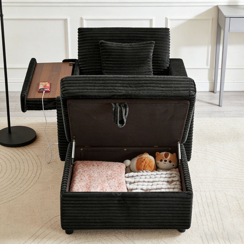 Fauteuil d'appoint confortable en velours côtelé, Noir