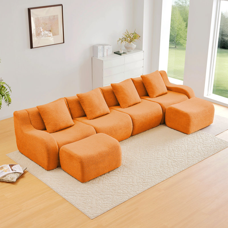 Canapé en forme de U sans os, tissu en peluche sans assemblage requis, accoudoir incurvé, conception antidérapante, éponge à haute densité 32D au design épuré, emballage sous vide à compression complète, pour salons