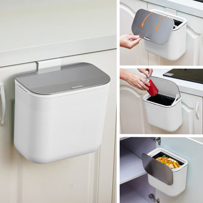 Poubelle à compost suspendue anti-odeurs - Couvercle en acier inoxydable - Poubelle de cuisine pour porte d'armoire, sous-lavabo, comptoir, véhicule récréatif, salle de bain, bureau - 1,8 gallon - gris 7 L 26 * 15,6 * 22,8 cm couvercle en acier inoxydable