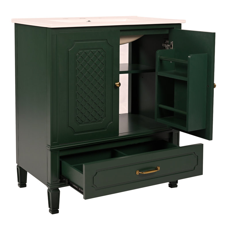 Meuble-lavabo 30 po avec lavabo style rétro, espace de rangement multifonctionnel, tablette de porte, porte à fermeture en douceur