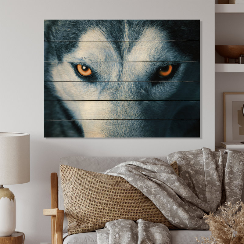 Yeux de loup - peinture sur bois sans cadre, H 12 po x l 20 po x P 1 po
