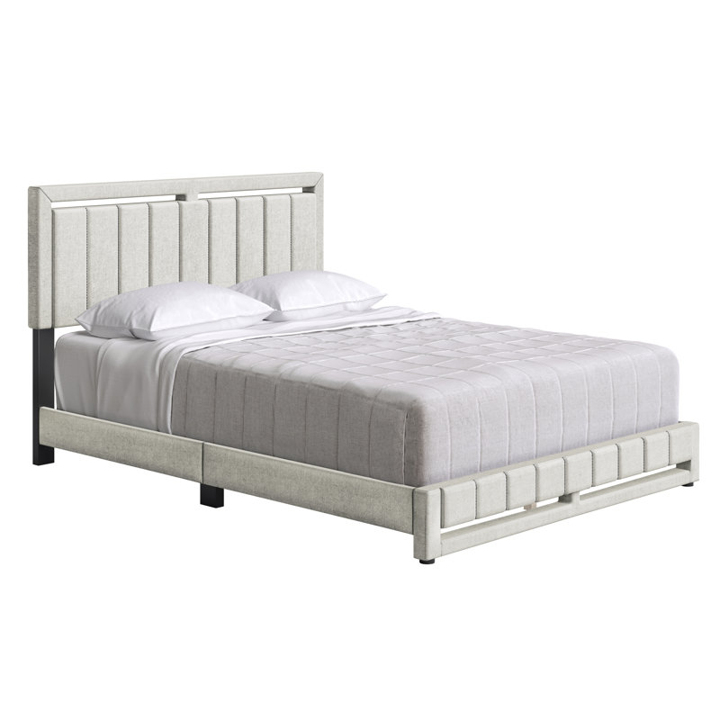 Base de lit tapissier Senata Linen, Blanc, Très grand