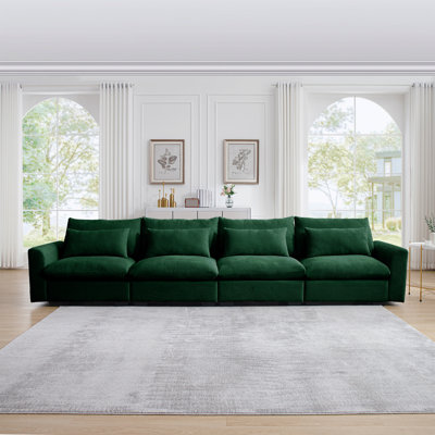 Canapés profonds 4 places pour le salon, canapés confortables en velours côtelé vert pour le salon moderne avec 4 coussins de taille