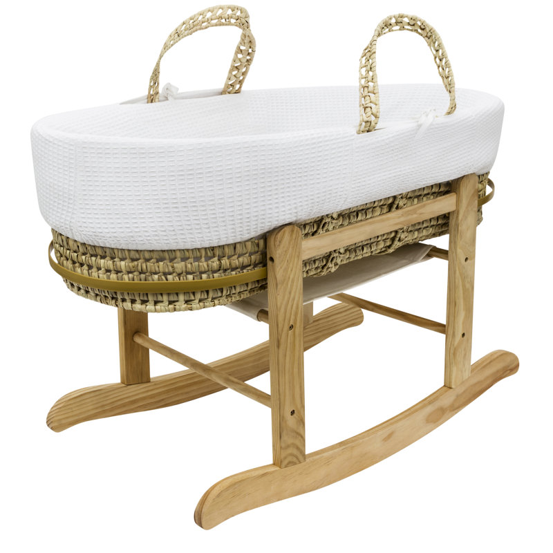 Moses Basket With Stand with Mattress, White, Beige