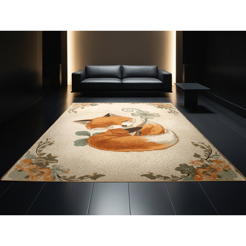 Machine Washable Laverock St Patties Modern & Contemporary Abstract Rug in Beige – LightBrown Binding, 2x5