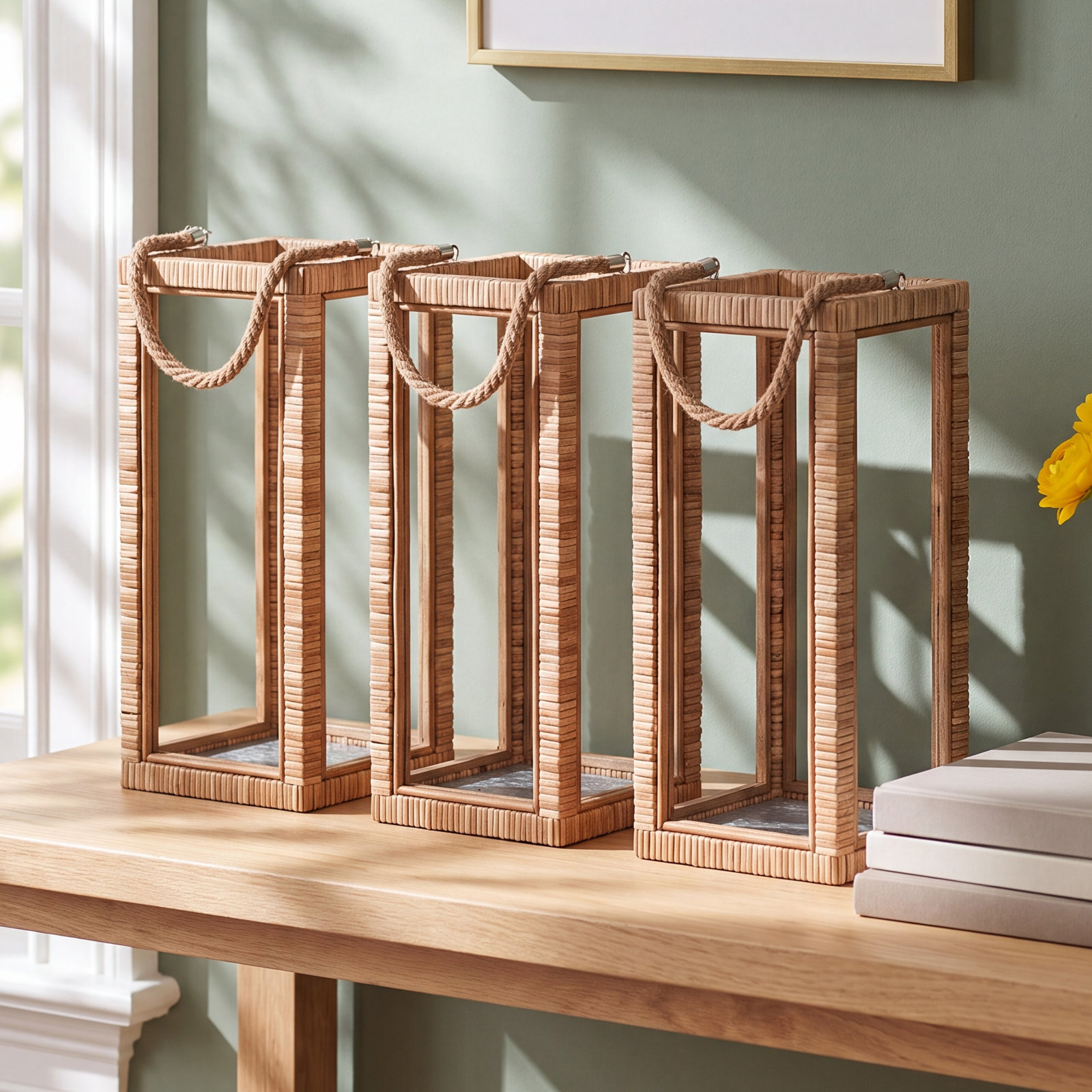 Willow Rattan Lantern, 18.5" H x 11.25" W x 11.25" D