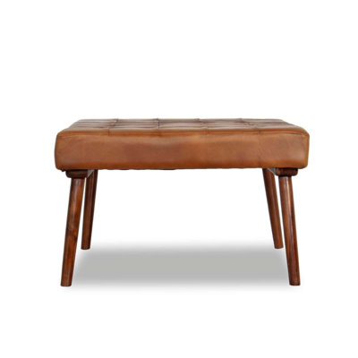 Mark MidCentury Tufted Square Genuine Leather Upholstered Ottoman Comfortable and Versatile, Perfect for Modern Living and Classic Design in Tan